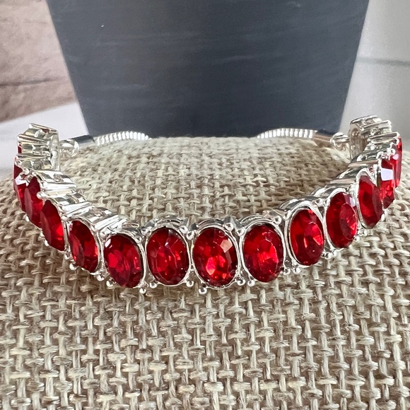 Swarovski Jewelry - Swarovski Elements Silver and Red Crystal Bracelet Adjustable Slider Closure